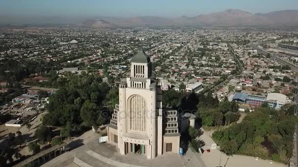 Luchtfoto Van Votivo Tempel Hospedaje Santiago Chili — Stockvideo