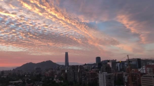 Wolkenkratzer Und Sonnenuntergangswolken Santago Chile — Stockvideo