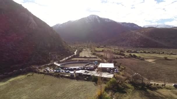 Widok Lotu Ptaka Działalności Szkolenia Konia Górskiej Dolinie Chile — Wideo stockowe