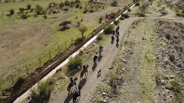 智利山谷山地马训练活动鸟瞰图 — 图库视频影像