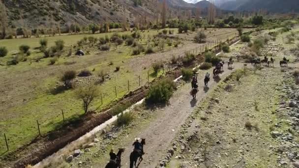 智利山谷山地马训练活动鸟瞰图 — 图库视频影像