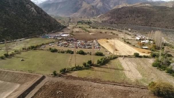 Vista Aérea Atividade Treinamento Cavalos Vale Montanha Chile — Vídeo de Stock