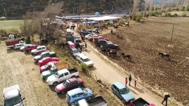 Flygfoto Över Hästen Utbildningsaktiviteten Berget Dalen Chile — Stockvideo