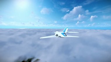 Cessna uçak öğleden sonra bulutların üstünde