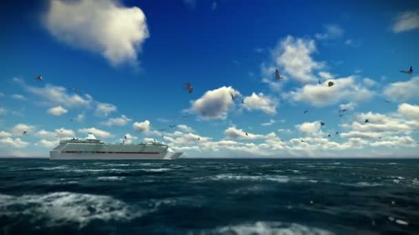 Cruise ship sailing, beautiful morning, seagulls flying, with sound — Stockvideo