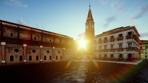 Bella alba sopra edifici veneziani, circondato dall'acqua — Video Stock