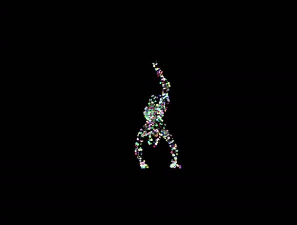 Hip hop dancer made from colorful lights against black, 4K — Stock Video