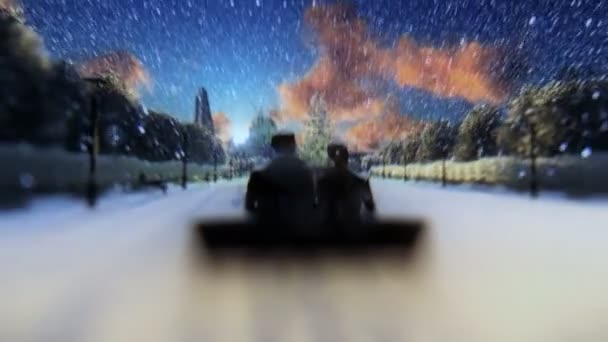 Красива пара, яку видно крізь скляну кулю, сніг, збільшення — стокове відео