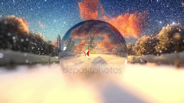 산타 클로스는 유리 글로브, 휴일 배경에서에서 댄스, 눈이 — 비디오