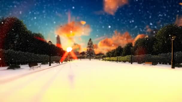Park-Gasse, schneit, Urlaub-Hintergrund — Stockvideo