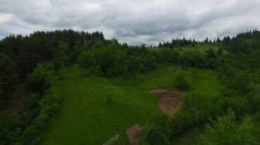 Yeşil orman hills üzerinde hava uçuş