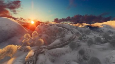 Kil gündoğumu, hava uçuş Çin Seddi üzerinde render