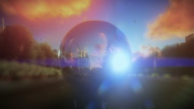 Bir cam küre gördüm gün batımında güzel manzara