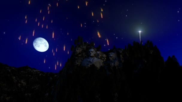 Гора Рашмор ночью, 4 июля фейерверк — стоковое видео