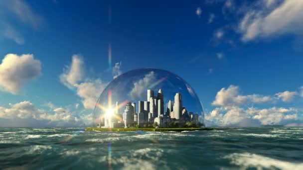 Modern city in a glass dome, timelapse sunrise, Luma Matte — Stock Video