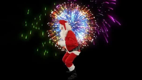 Santa Claus Dancing isolated, Dance 4, fireworks display — Stock Video