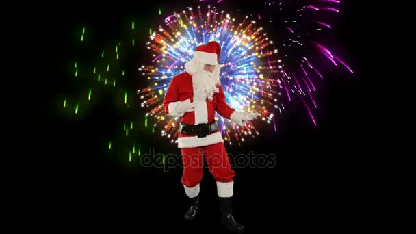 Santa Claus Dancing isolated, Dance 2, fireworks display – stockvideo