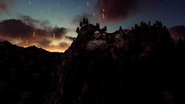 拉什莫尔山，7 月烟花在日出 4 — 图库视频影像