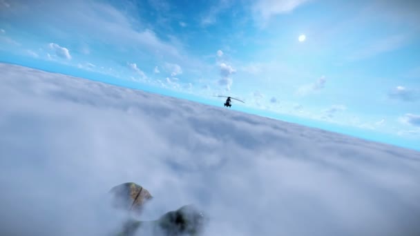 Askeri helikopter bulutlar, okyanus ve dağ üzerinde tepeler uçan — Stok video