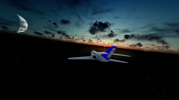 塞斯纳飞机以上海洋和岛屿，间隔拍摄日出与半个月亮 — 图库视频影像
