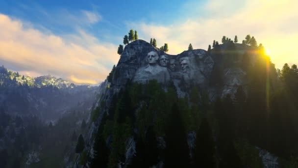 Mount Rushmore, Ranna mgła, aparat mucha — Wideo stockowe