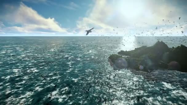 Raue See und Zeitraffer Wolken Kamera fliegen über isolierte Insel, Ton enthalten — Stockvideo