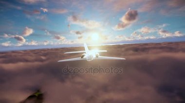 Cessna günbatımında bulutların üzerinde seyir