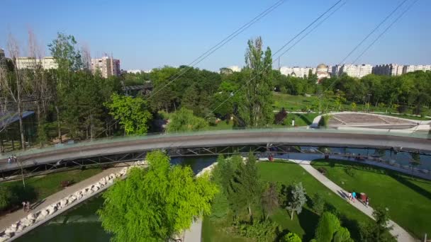 Aerial view of park in the city, take off — Vídeos de Stock