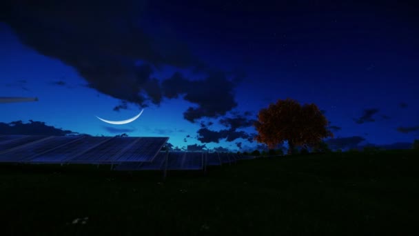 Solar pannels, timelapse night to day, tilt — Vídeos de Stock