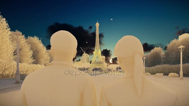 파리, 에펠 탑 분필 봐, 로맨틱 커플 — 비디오