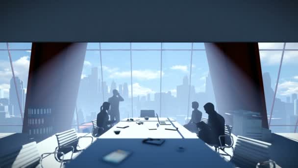Silueta obchodního týmu lidí, zadní pohled panoráma, přiblížit — Stock video