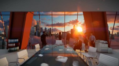 İş insanlar takım, arka görünümü Cityscape gün batımında, Yakınlaştır