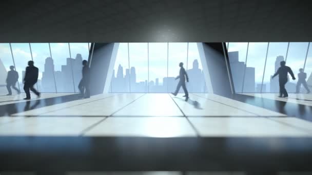 Business People Silhouettes Walking Commuter, Rear View Cityscape — Vídeo de Stock