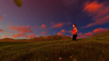 yeşil çayır kaydırma, gün batımı çalıştıran Umman