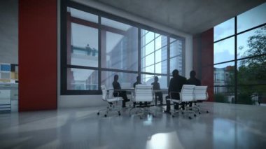 İş takım siluetleri toplantı, Ofis Binası, timelapse günbatımı