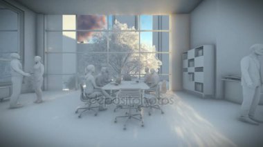 İş takım toplantısı, dikiz cityscape, yaklaş, 3d kil render