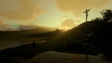 Jesus güzel sabah güneşi karşı dua kadın ışınları