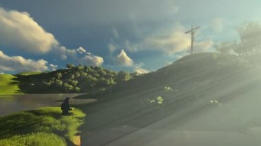 Jesus güzel sabah dua kadın güneş ışınları, kaydırma
