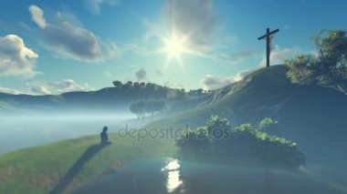 Jesus güzel sabah güneşi karşı dua kadın