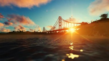 Goldengate köprü güzel gündoğumu, seyahat cam karşı