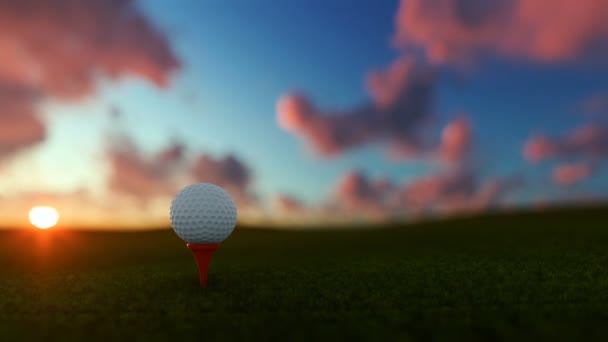 Golfball on tee against beautiful timelapse sunset — Stock Video