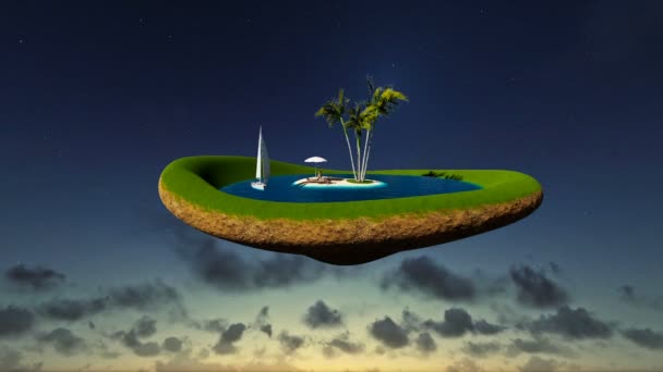 Tropikalna wyspa z woda, palmy i kobieta odpoczynku na plaży przed wschodem słońca timelapse — Wideo stockowe