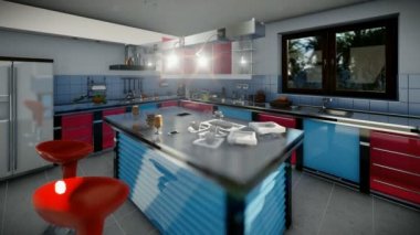 Modern donanımlı mutfak, kamera kaydırma