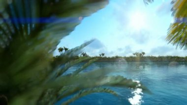 Avuç içi Adası ve mavi gökyüzü karşı geçen, kaydırma uçak