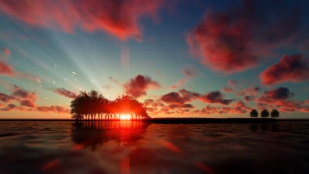 Árvores de guitarra sobre oceano no pôr do sol, nuvens de Timelapse, notas musicais — Vídeo de Stock