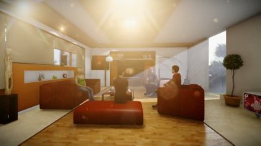 Villa oturma odasında sosyalleşme, kaydırma genç çok ırklı arkadaşlar