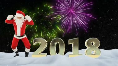 Noel Baba dans ve havai fişek ve kar karşı 2018 metin
