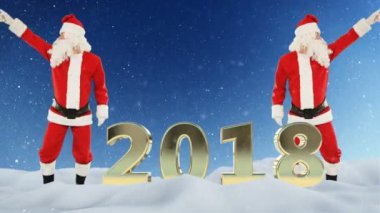 Noel Baba dans ve 2018 işareti, kar