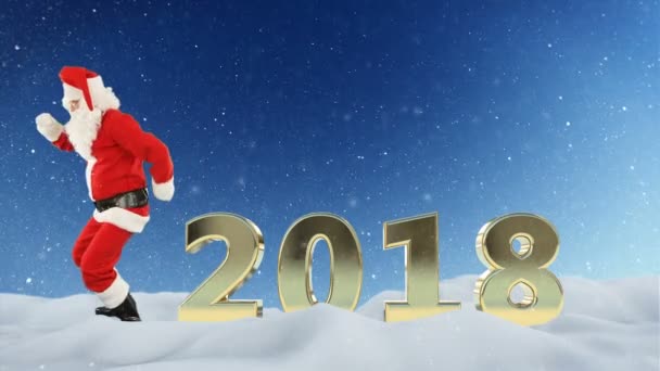 Baile de Santa Claus y 2018 contra la nieve — Vídeo de stock