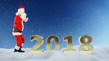 Noel Baba dans ve kar karşı 2018 işareti
